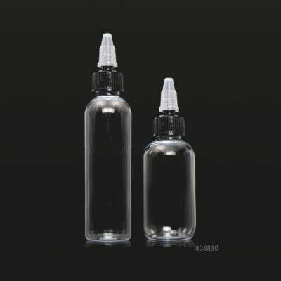 Transparent squeeze 100ml 120ml clear sharp mouth PET ink bottle with twist off cap